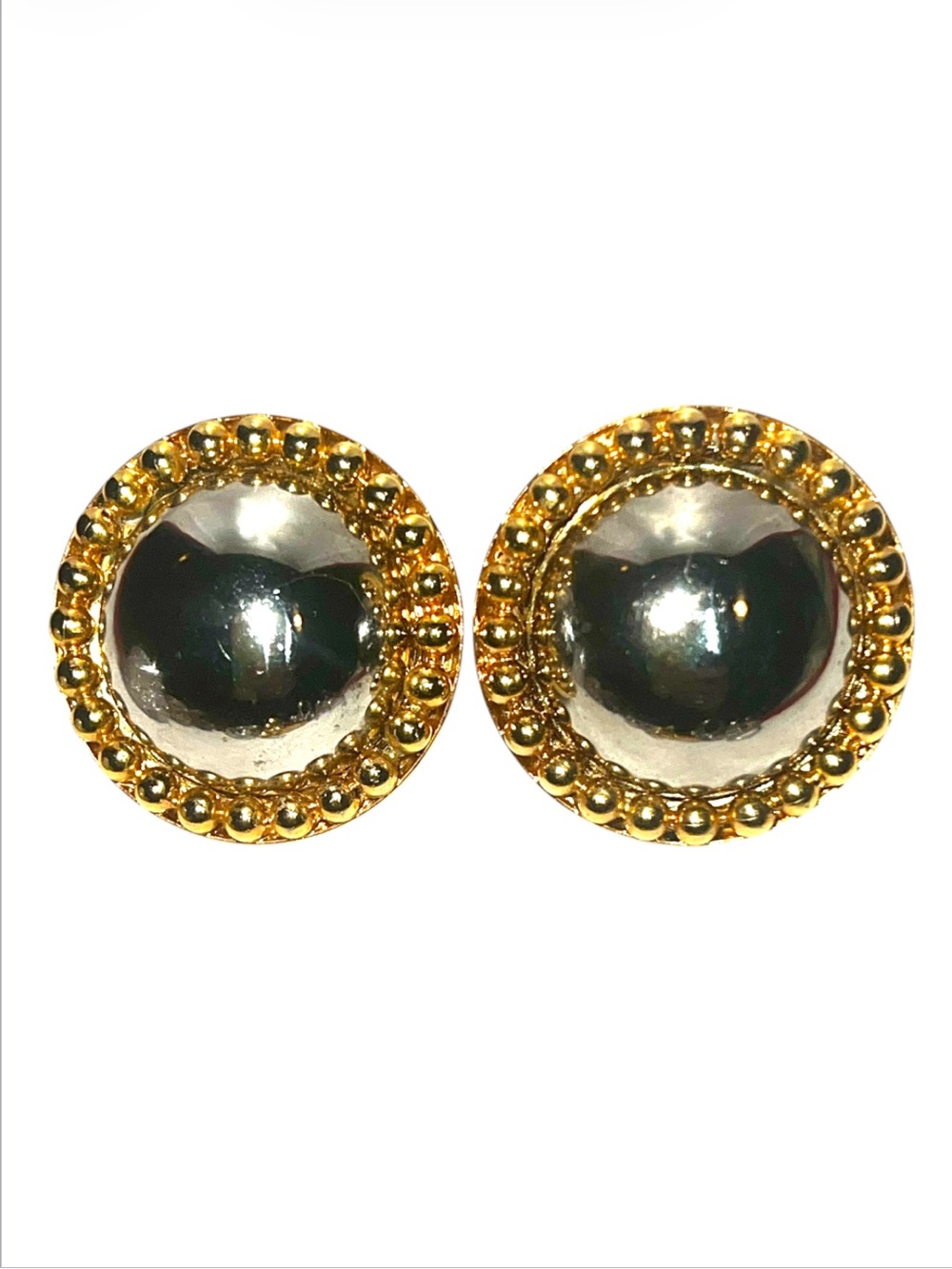 Vintage Gold & Silver Beaded Dome Statement Earrings - Women Jewelry